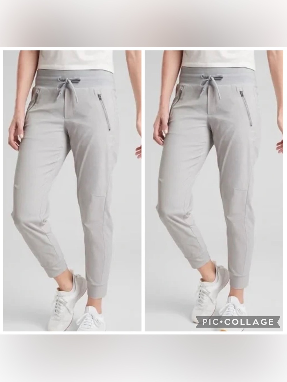 ATHLETA Women’s Light Gray TREKKIE MID RISE JOGGERS Quick Dry Pockets Size 8